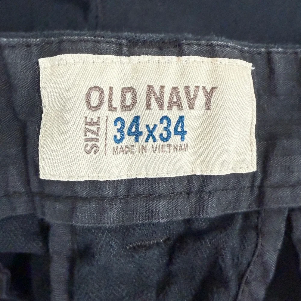 Old Navy Chino Pants Mens 34x34 (34x32.5) Black Herringbone Cotton Straight Leg